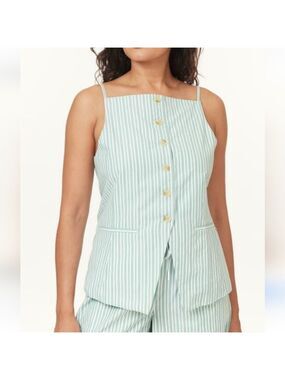 *Scotch & Soda Green Striped Button-Down Vest Size L NWT